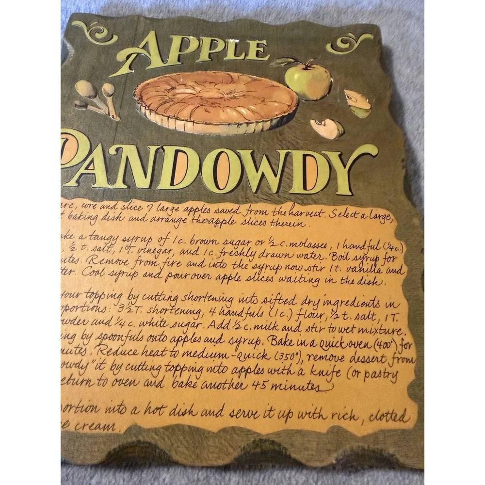 Vintage Country Apple Pie Butter Recipe Plaques Wall Sign Art Hanging Wood Set